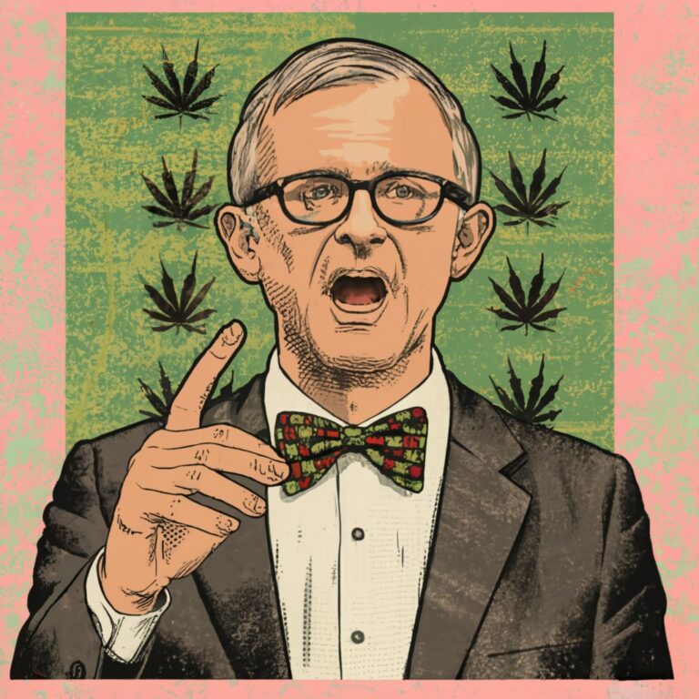 blumenauer stands against a cannabis backdrop, speaking passionately with a finger raised
